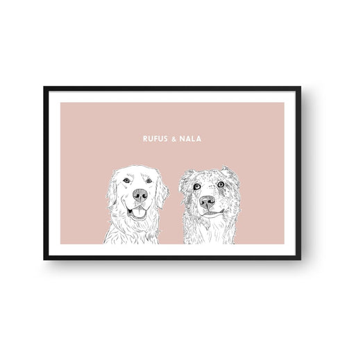 Crown and Paw - Framed Poster Illustrated Pet Portrait - Two Pets