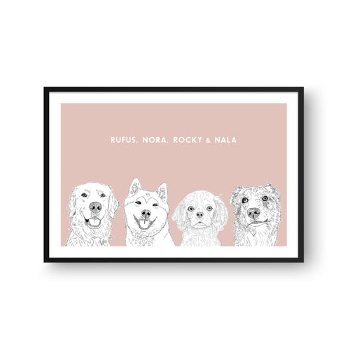 Crown and Paw - Framed Poster Illustrated Pet Portrait - Four Pets