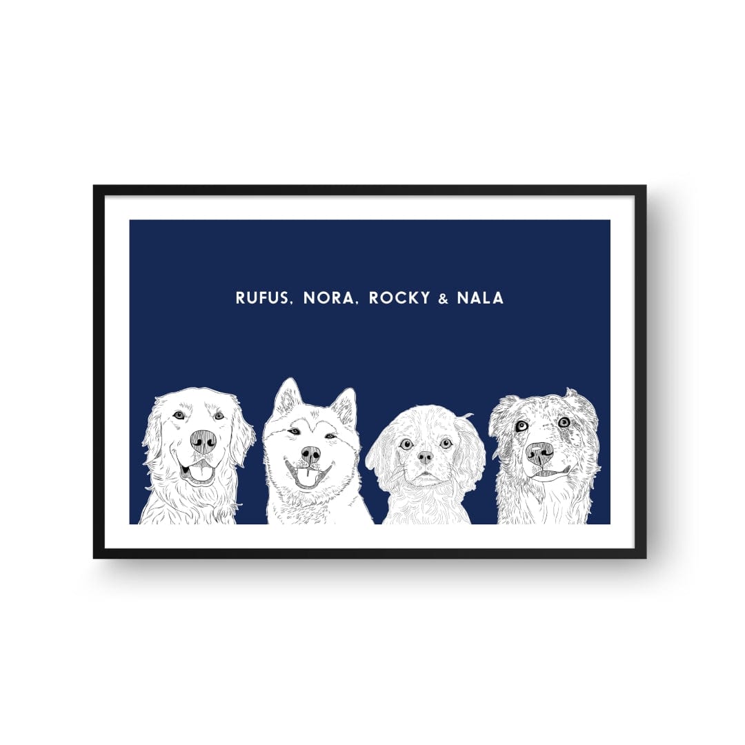 Illustrated Pet Portrait - Four Pets
