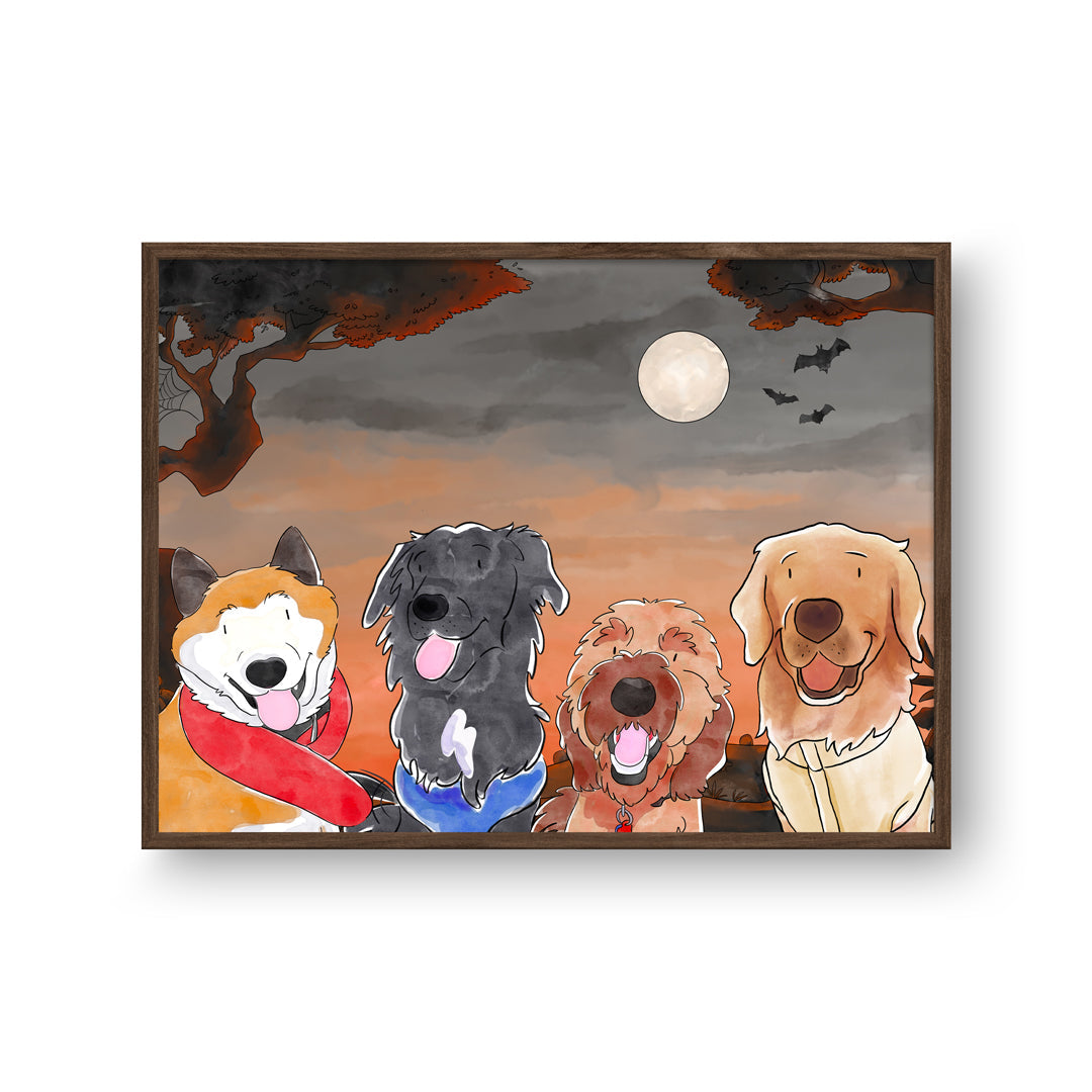 Halloween Watercolor Pet Portrait - Four Pets