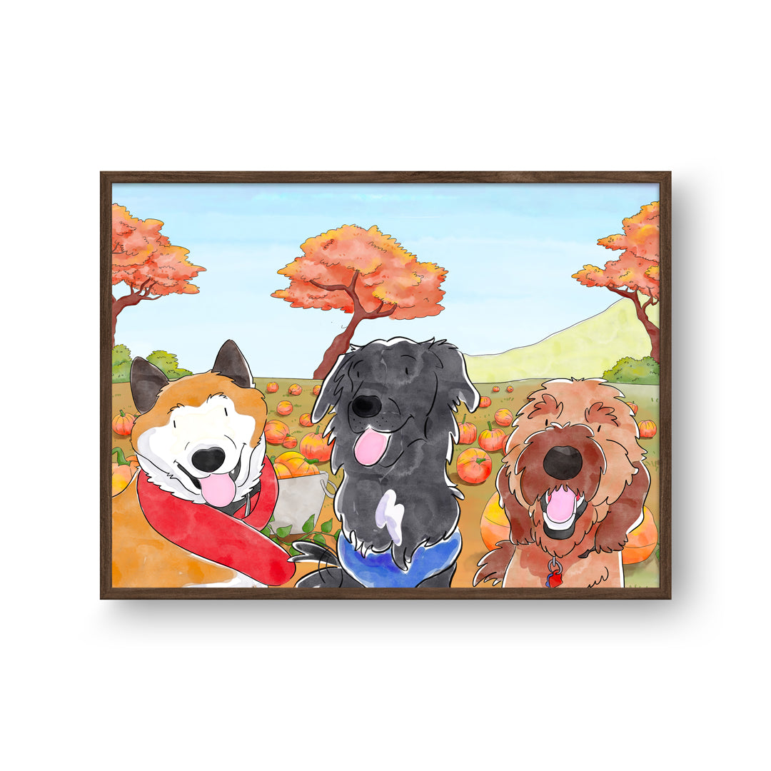 Watercolor Pet Portrait - Three Pets, Framed Poster