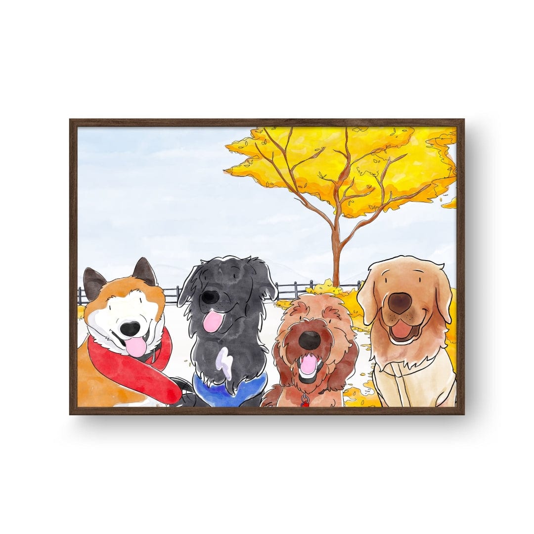 Crown and Paw - Framed Poster Watercolor Pet Portrait - Four Pets, Framed Poster