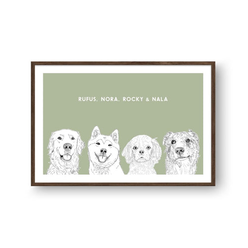 Crown and Paw - Framed Poster Illustrated Pet Portrait - Four Pets
