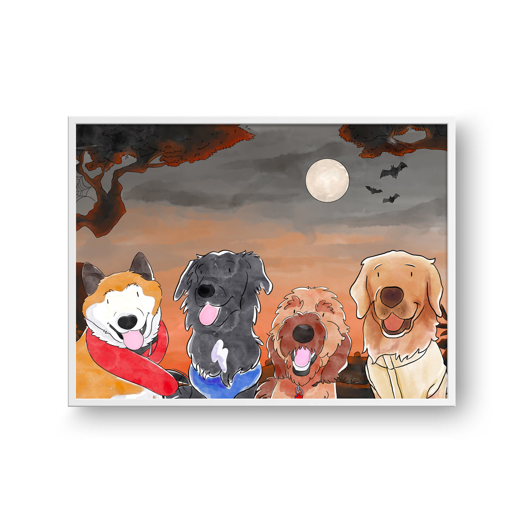 Watercolor Pet Portrait - Four Pets, Framed Poster