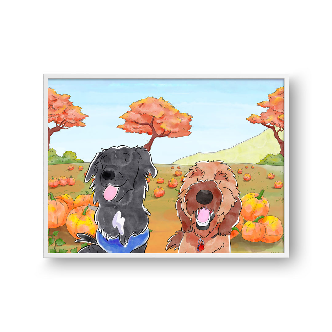 Halloween Watercolor Pet Portrait - Two Pets