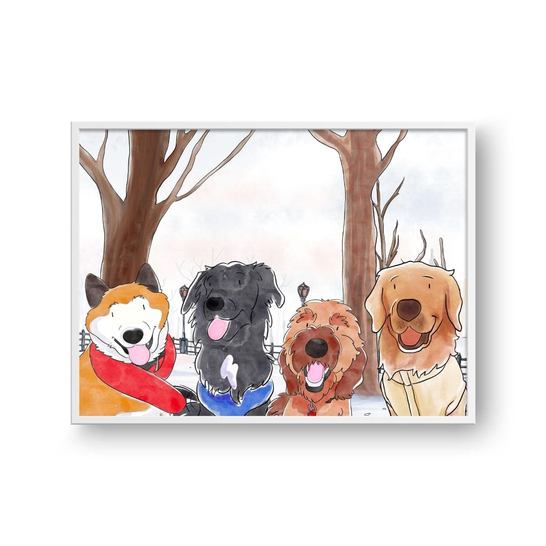 Crown and Paw - Framed Poster Watercolor Pet Portrait - Four Pets, Framed Poster
