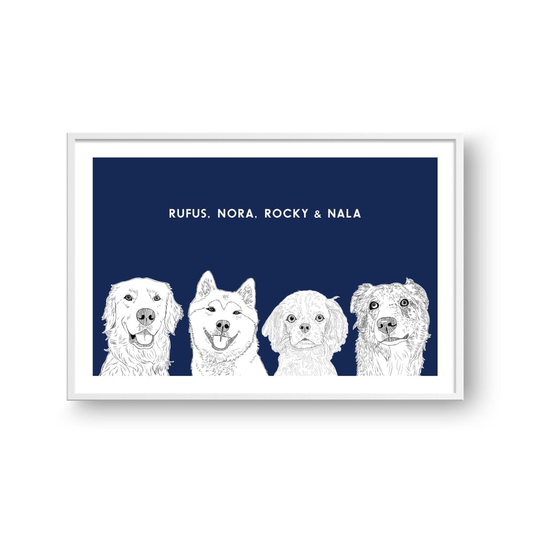 Illustrated Pet Portrait - Four Pets
