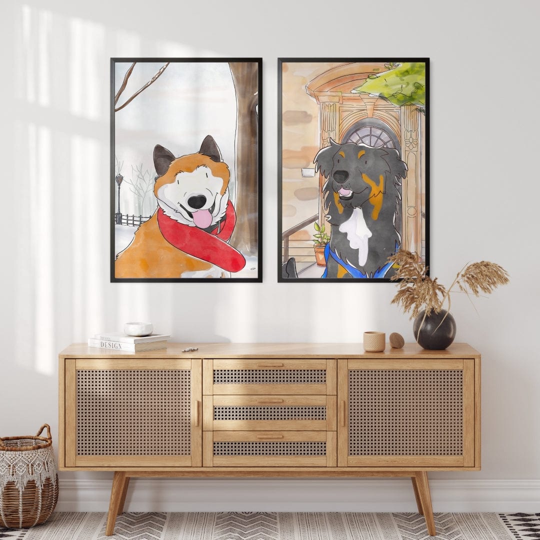 Crown and Paw - Framed Poster Watercolor Pet Portrait - One Pet, Framed Poster