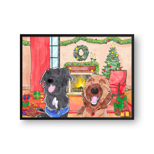 Christmas Watercolor Pet Portrait - Two Pets