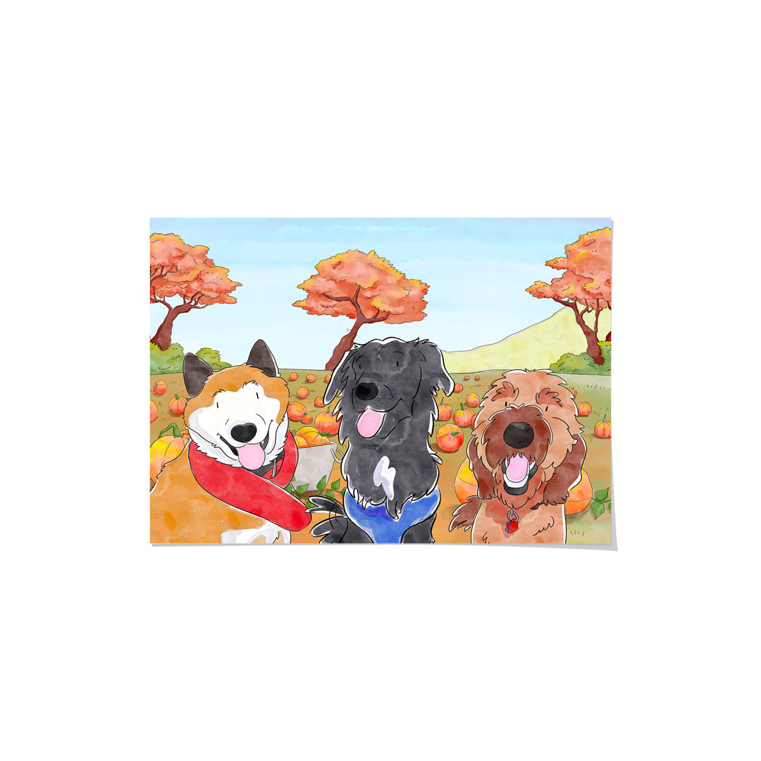 Halloween Watercolor Pet Portrait - Three Pets