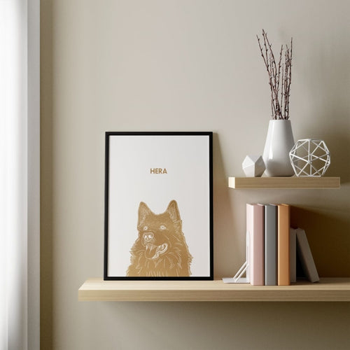 Crown and Paw - Framed Poster Illustrated Metal Foil Pet Portrait - One Pet, Framed Print