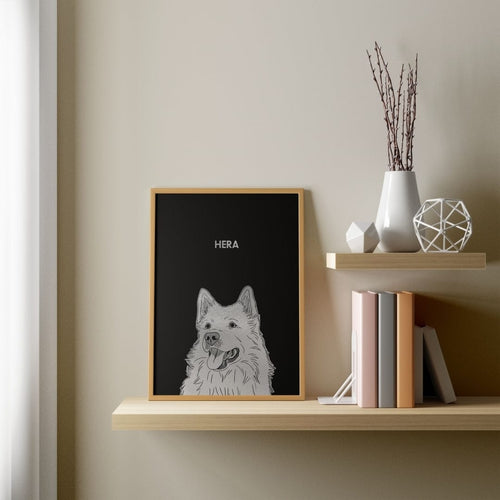 Crown and Paw - Framed Poster Illustrated Silver Foil Pet Portrait - One Pet, Framed Print