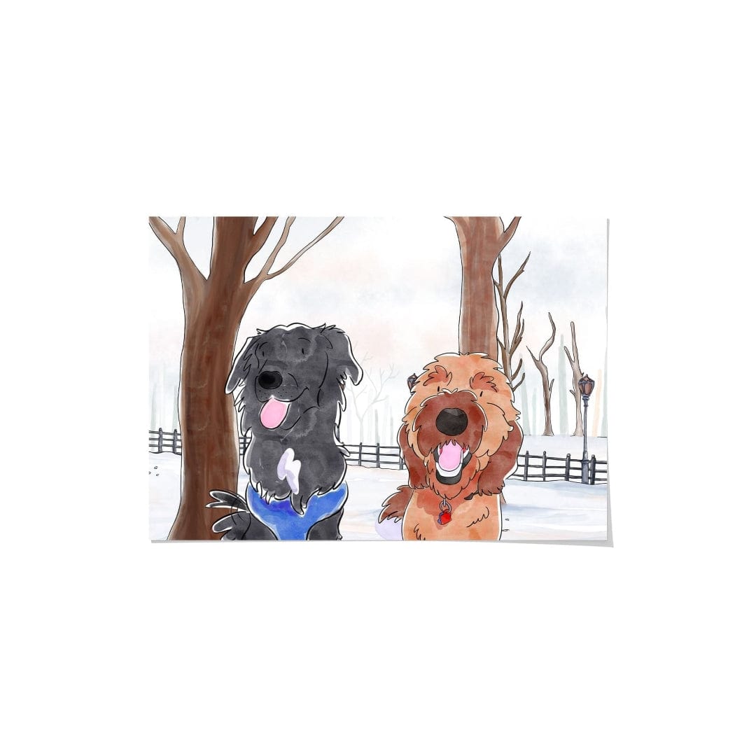 Crown and Paw - Framed Poster Watercolor Pet Portrait - Two Pets, Framed Poster