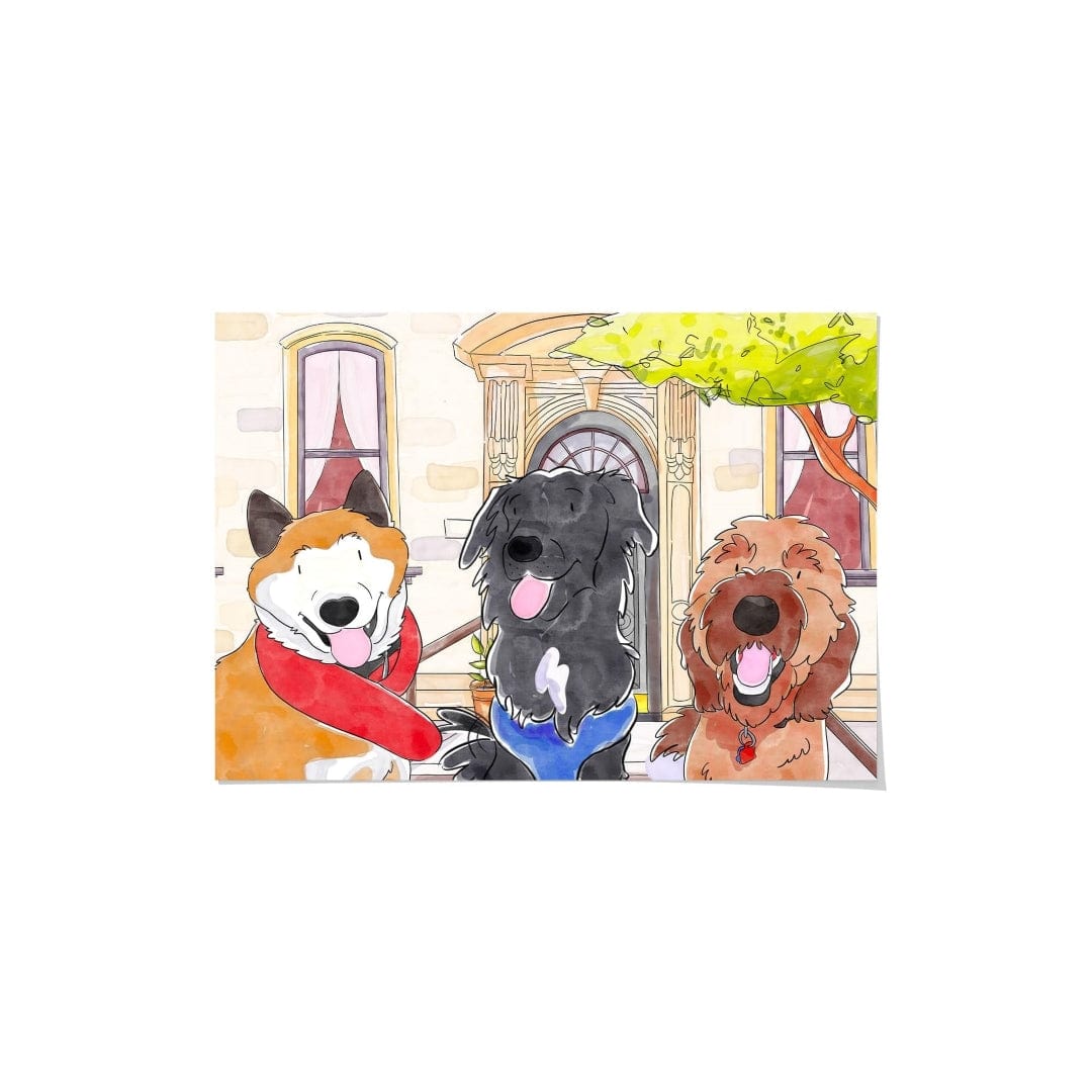 Crown and Paw - Framed Poster Watercolor Pet Portrait - Three Pets, Framed Poster