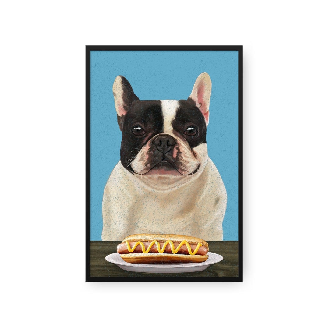 Custom Pet with Hot Dog Portrait - Framed Poster