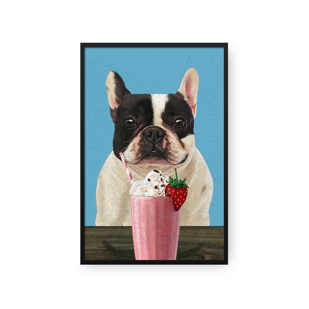 Custom Pet with Strawberry Shake Portrait - Framed Poster