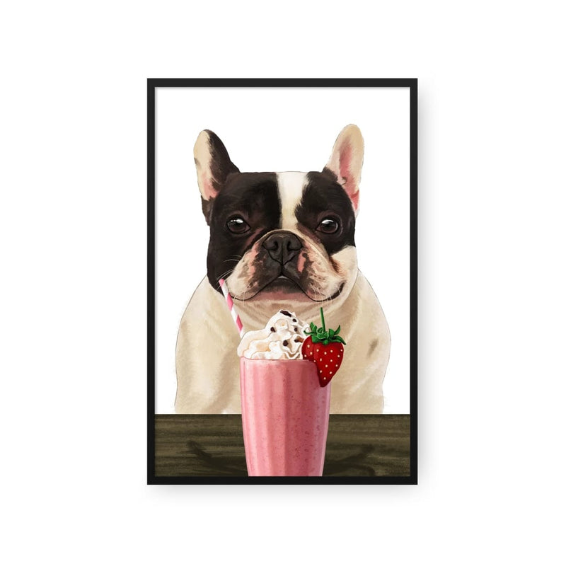 Custom Pet with Strawberry Shake Portrait - Framed Poster