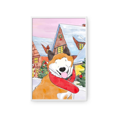 Christmas Watercolor Pet Portrait - One Pet
