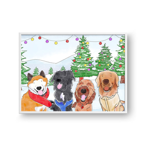 Christmas Watercolor Pet Portrait - Four Pets
