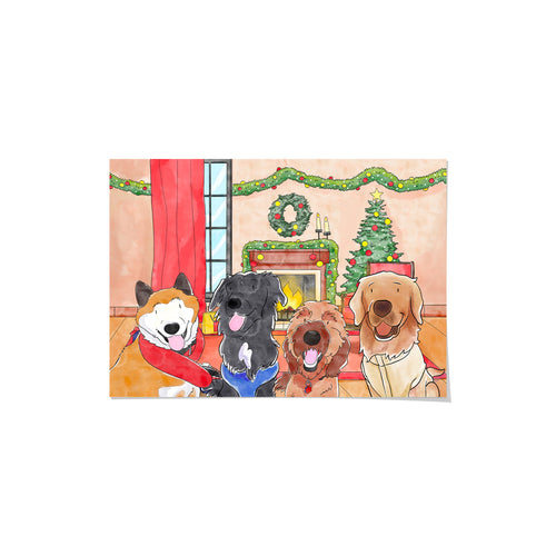 Christmas Watercolor Pet Portrait - Four Pets