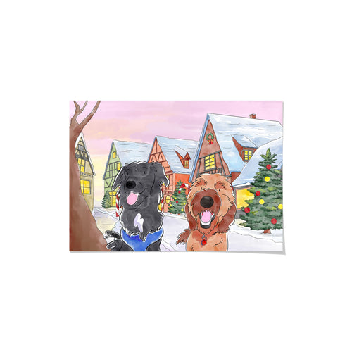 Christmas Watercolor Pet Portrait - Two Pets