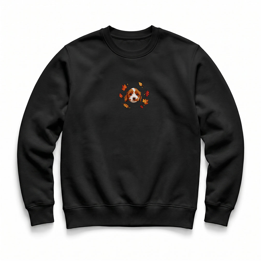 Custom Fall Leaves Embroidered Pet Face Organic Sweatshirt