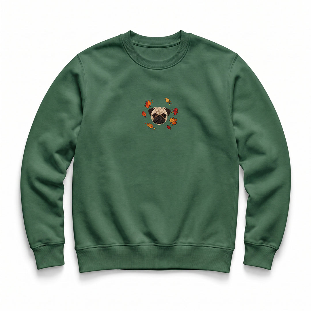 Custom Fall Leaves Embroidered Pet Face Organic Sweatshirt