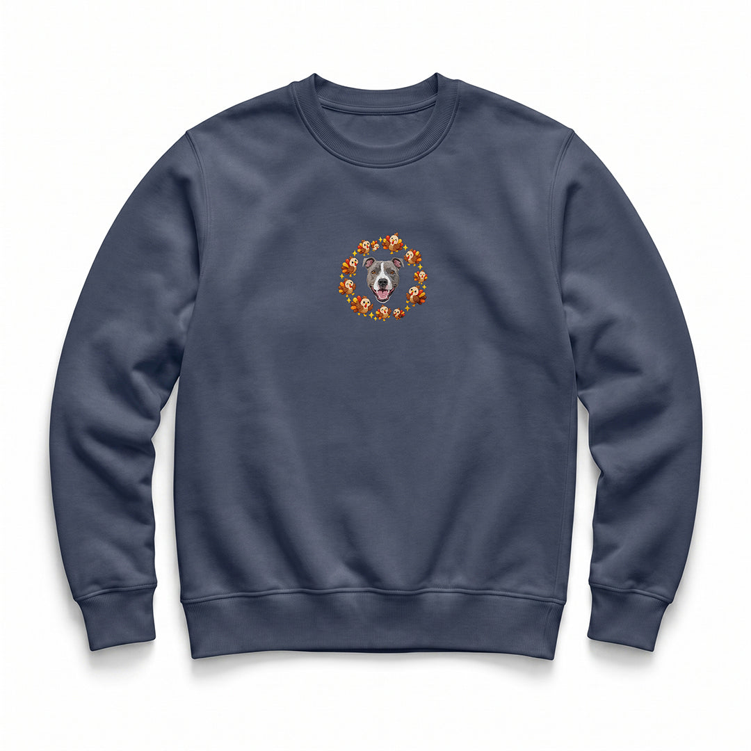 Custom Thanksgiving Embroidered Pet Face Organic Sweatshirt