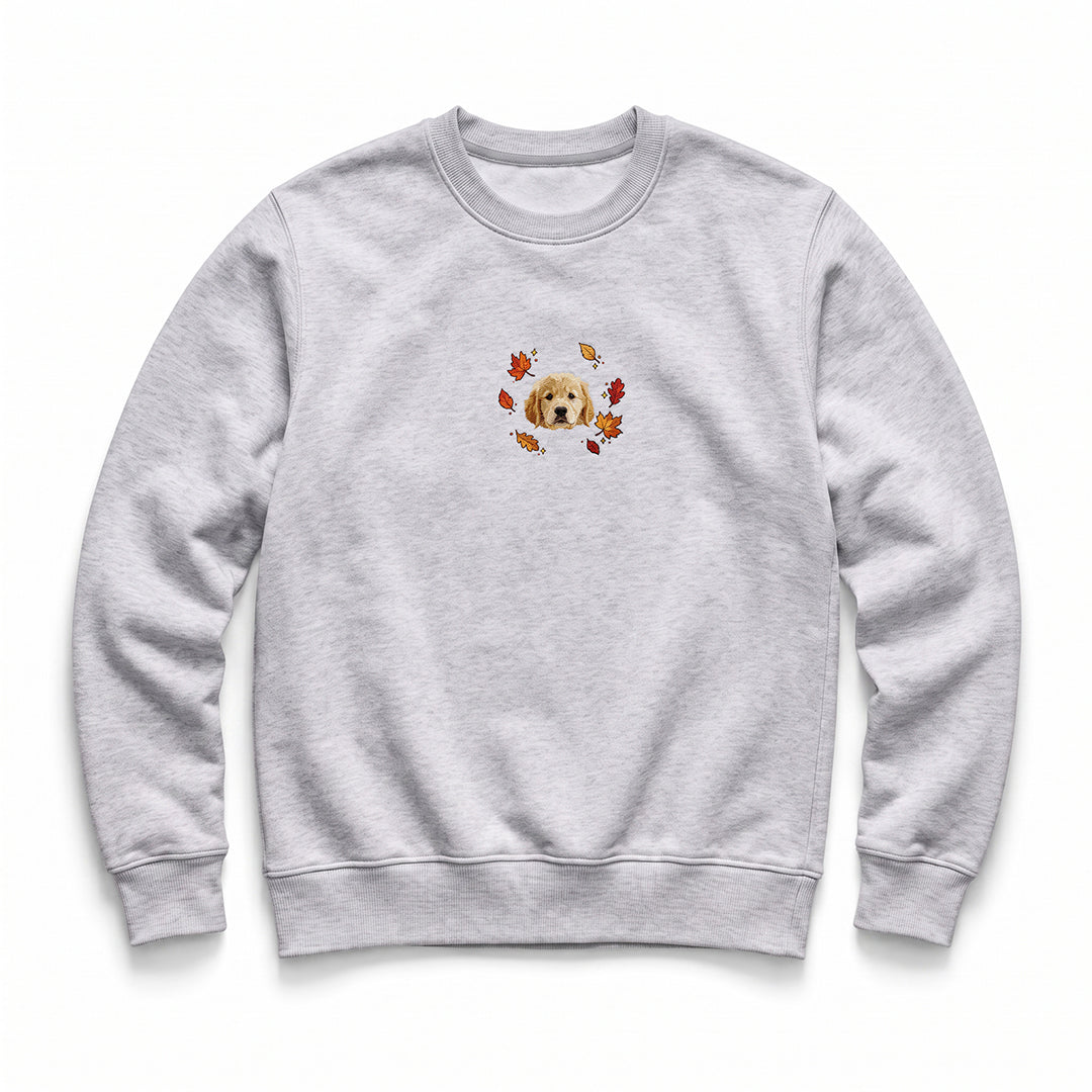 Custom Fall Leaves Embroidered Pet Face Organic Sweatshirt