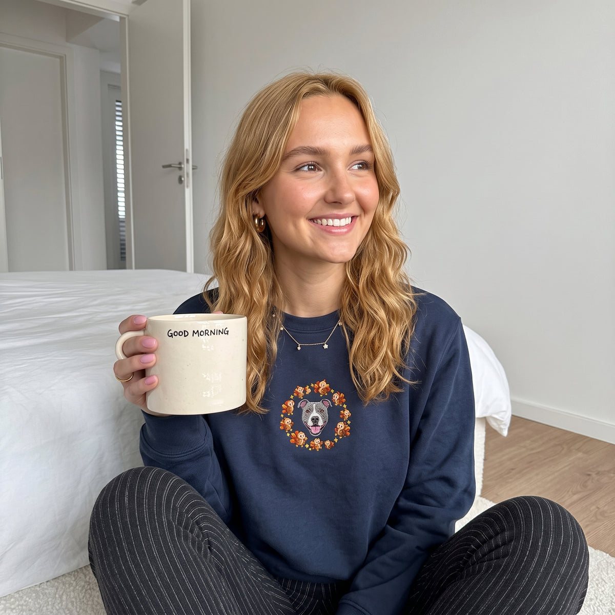 Custom Thanksgiving Embroidered Pet Face Organic Sweatshirt