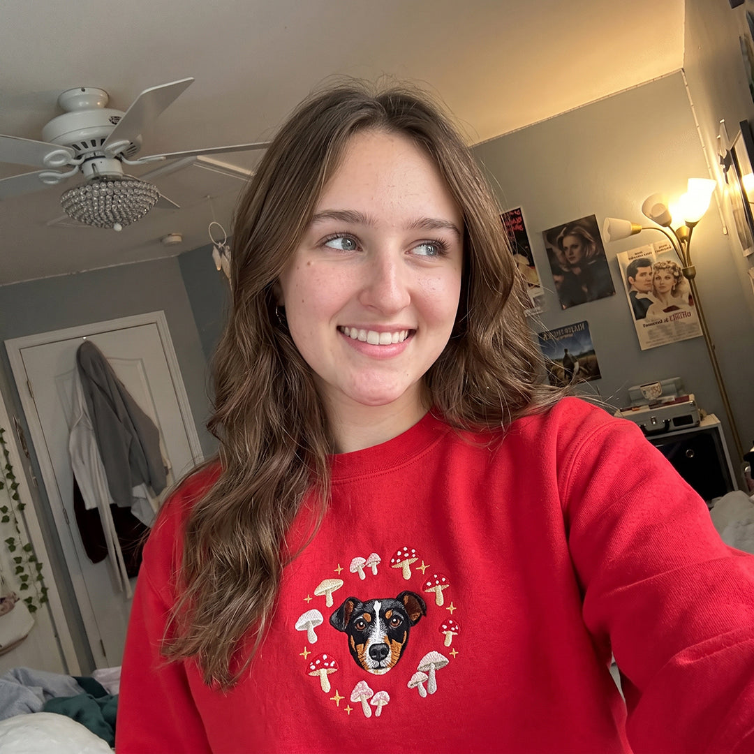 Custom Mushroom Embroidered Pet Face Organic Sweatshirt