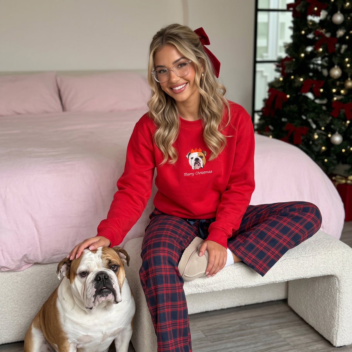 Embroidered Pet in Christmas Hat Custom Sweater