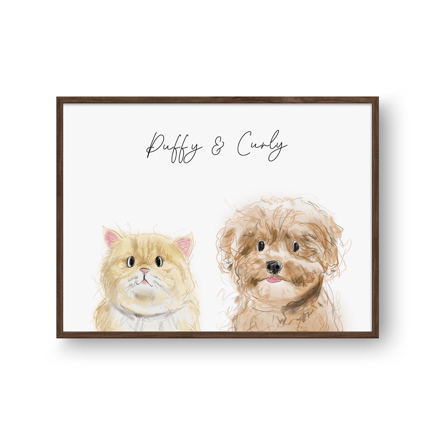 Cute Pet Sketch Portrait - Two Pets