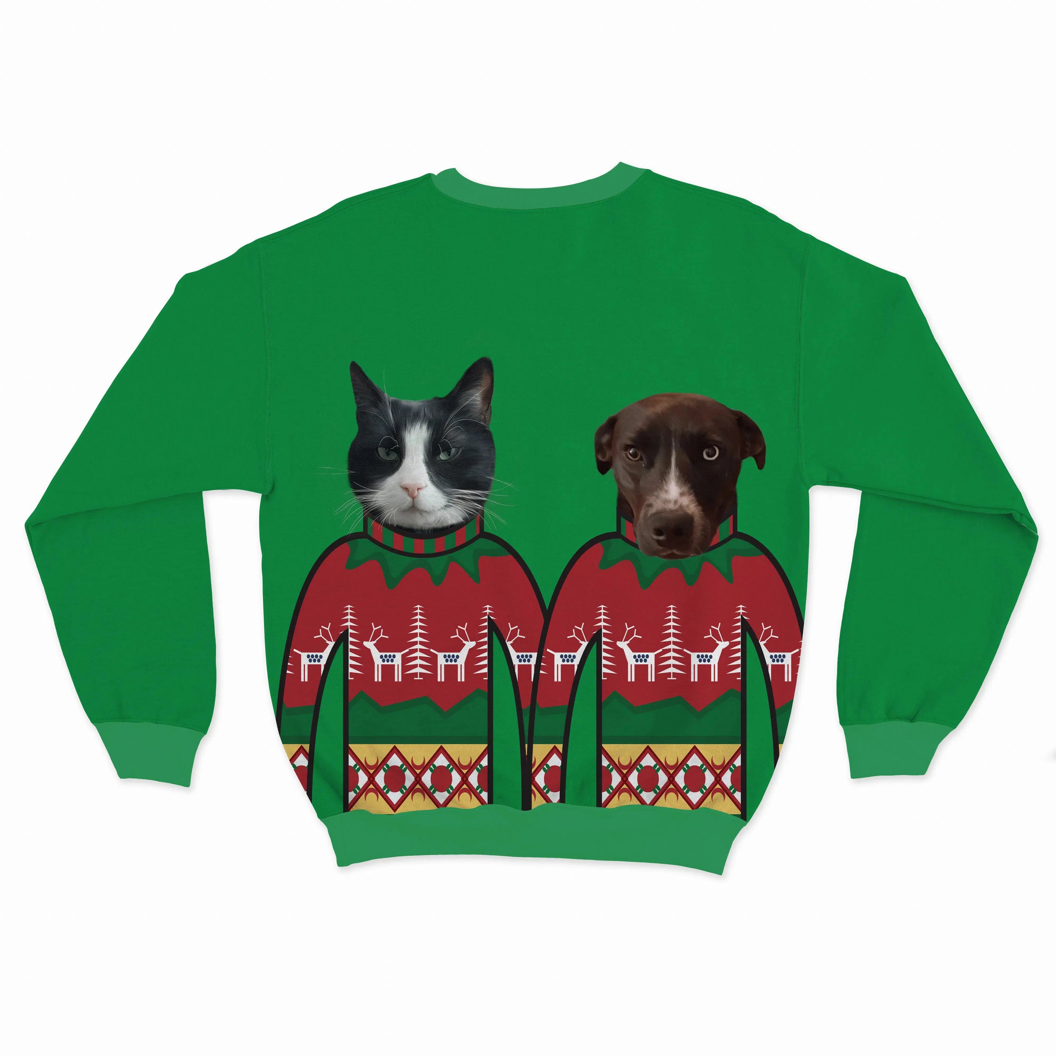 Custom Pet Face Christmas Sweatshirt - Two Pets
