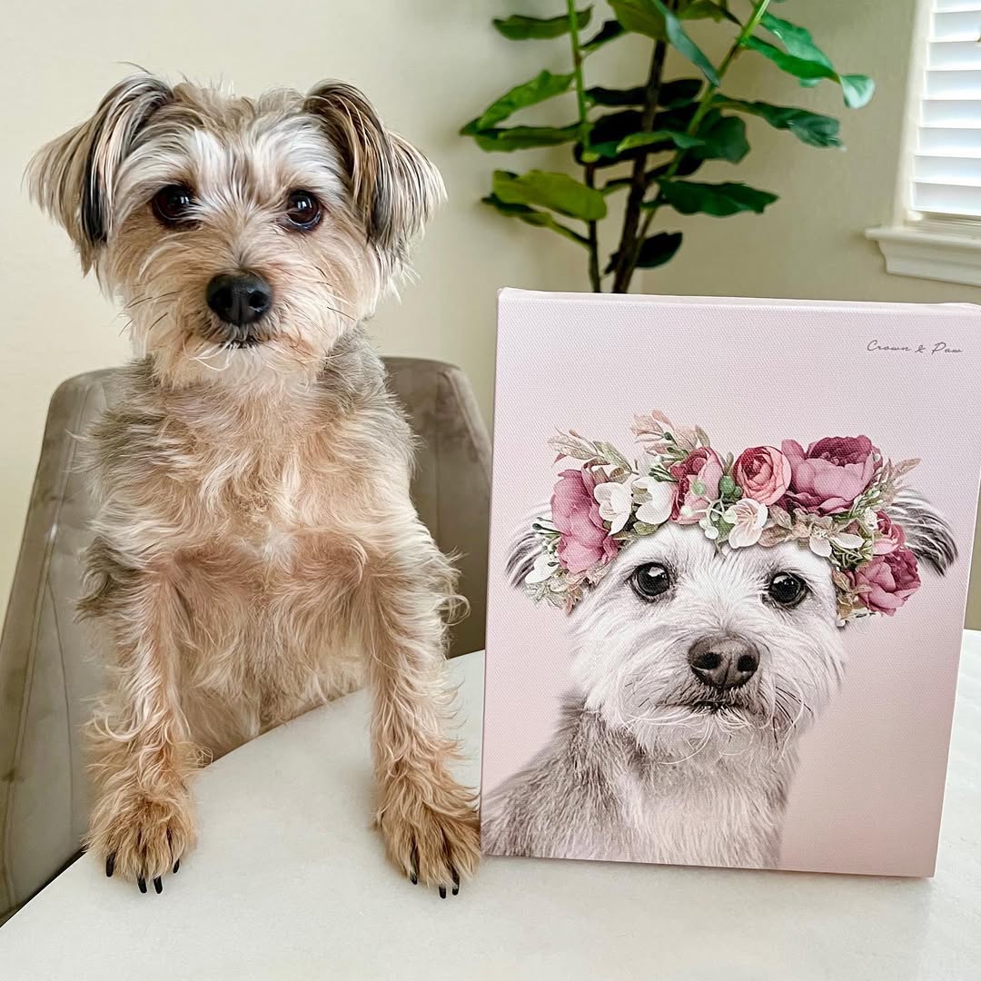 Floral Crown Pet Portrait - Custom Canvas