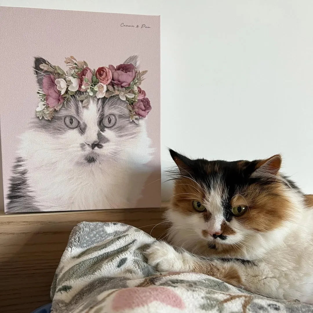 Floral Crown Pet Portrait - Custom Canvas