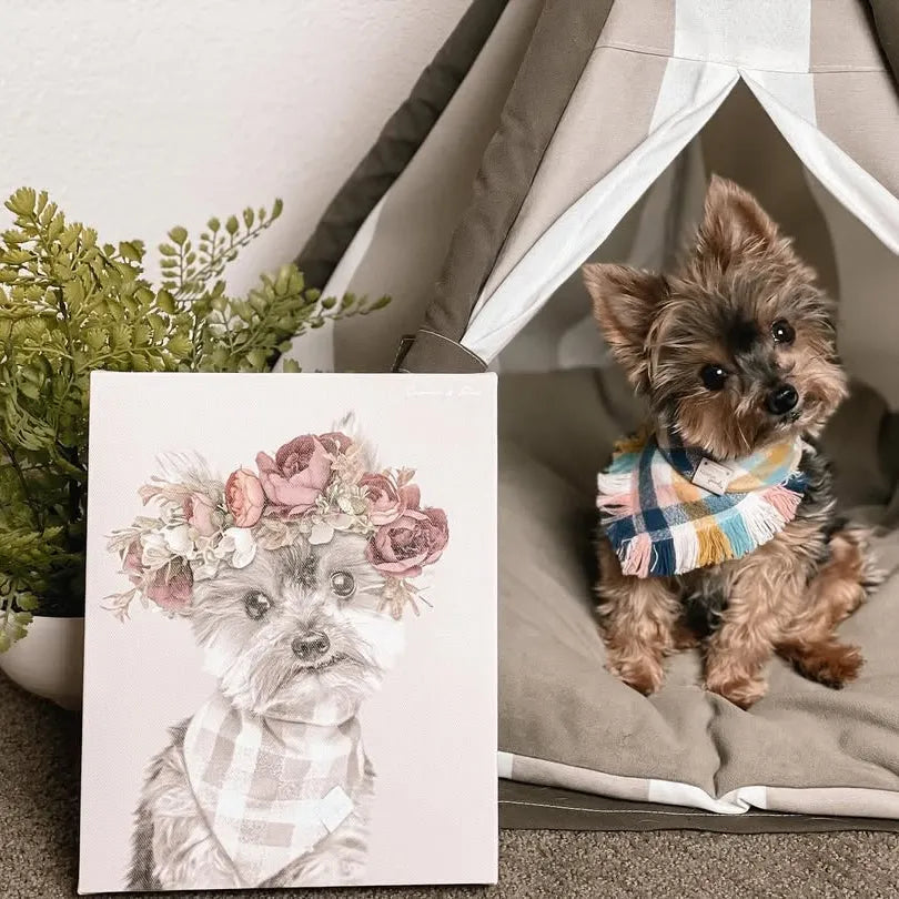 Floral Crown Pet Portrait - Custom Canvas