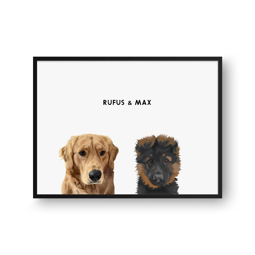 Crown and Paw - Framed Poster Modern Pet Portrait - Two Pets