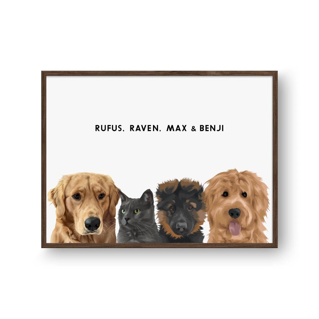 Crown and Paw - Framed Poster Modern Pet Portrait - Four Pets