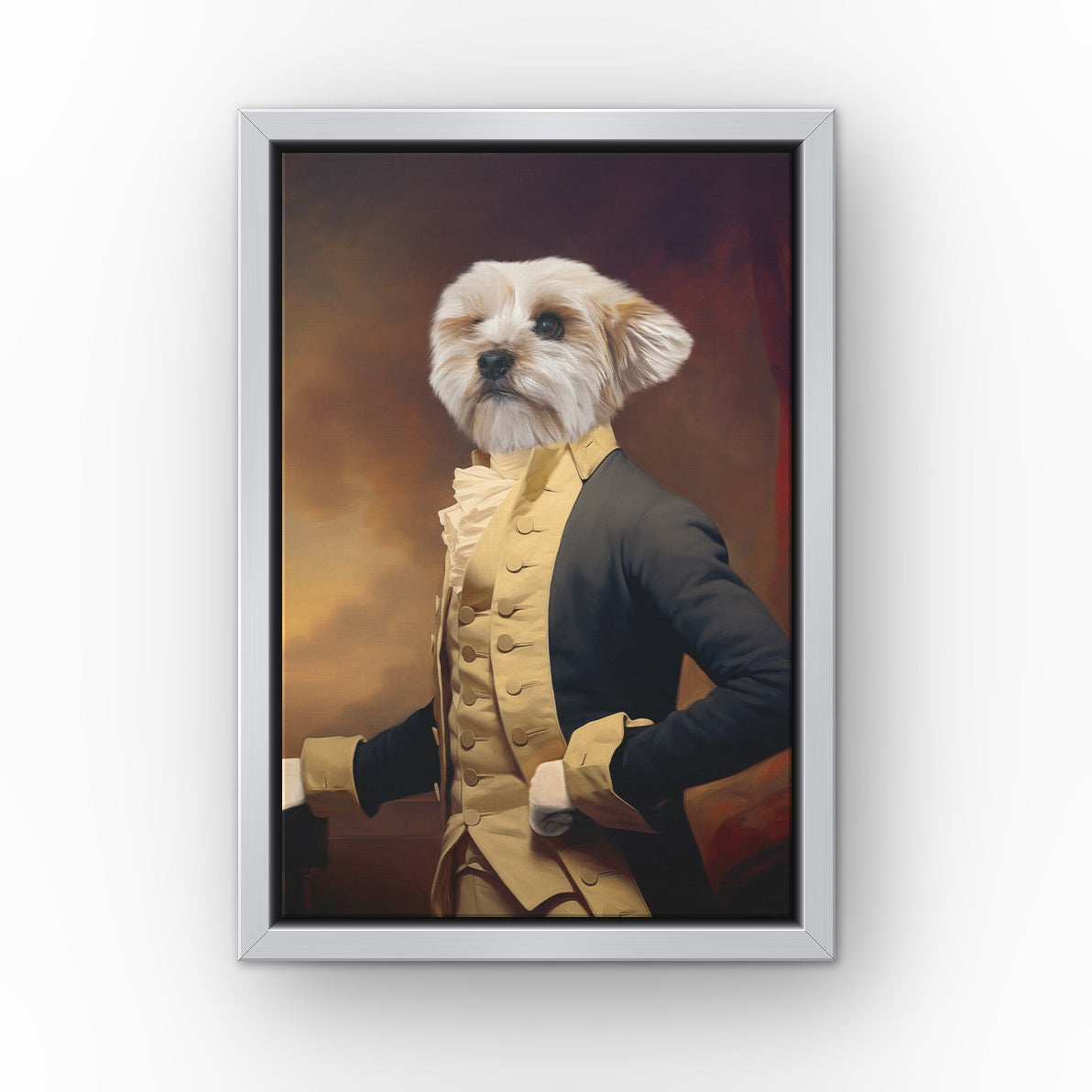 Hamilton custom pet canvas in a silver floating frame
