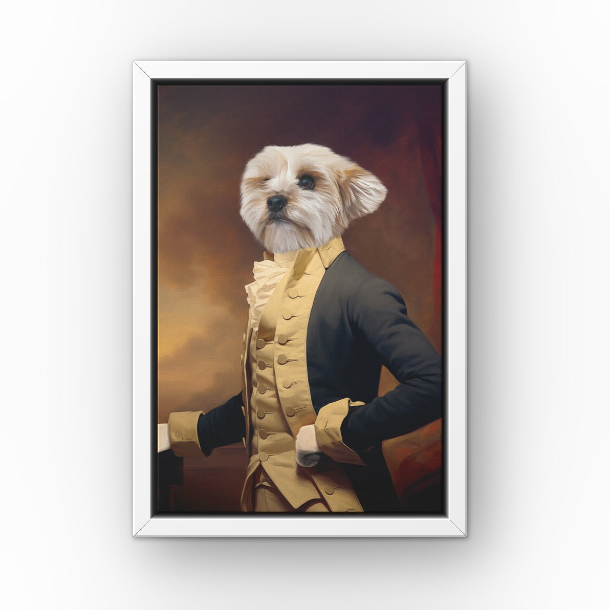 Hamilton custom pet canvas in a white floating frame