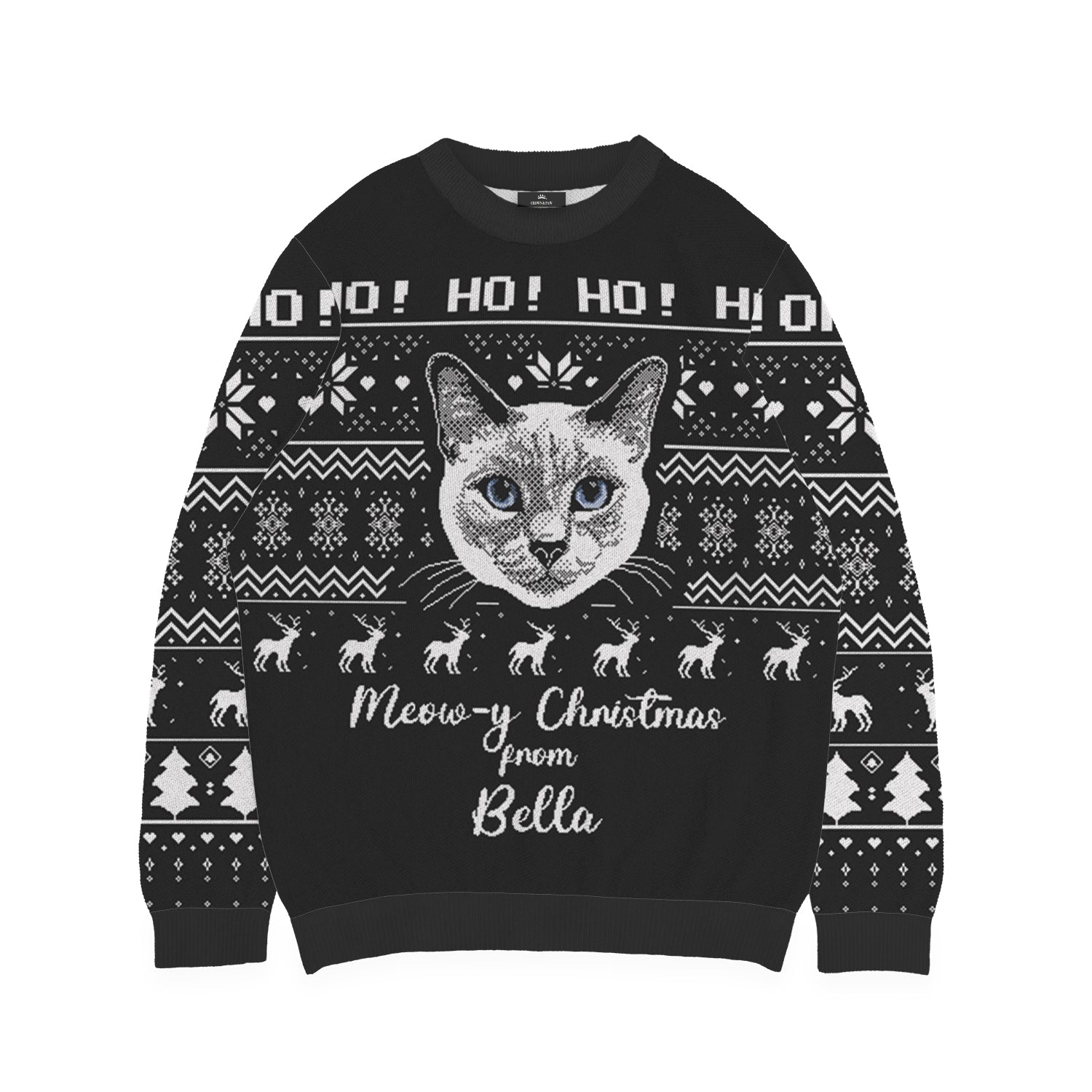 Ho Ho Ho Custom Cat Face Sweater - Custom Christmas Knitwear