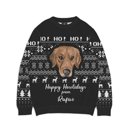 Ho Ho Ho Custom Dog Face Sweater - Custom Christmas Knitwear