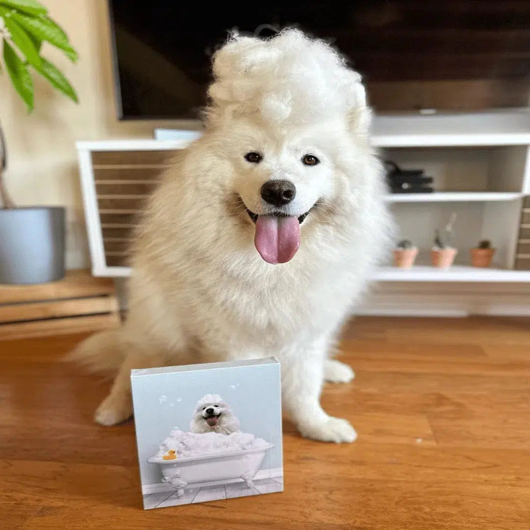 Crown and Paw - Canvas Bath Tub Pet Portrait (One Pet) - Custom Pet Art