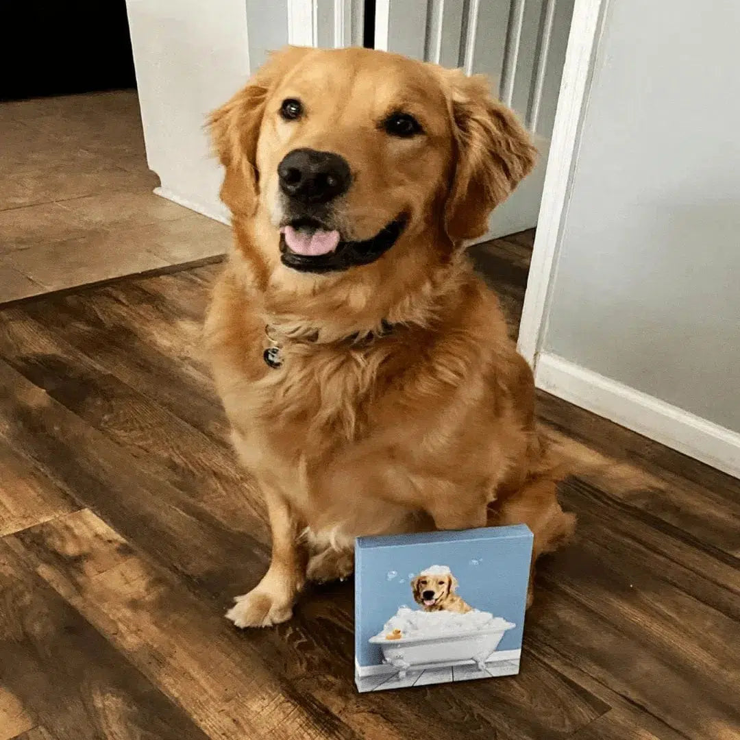 Crown and Paw - Canvas Bath Tub Pet Portrait (One Pet) - Custom Pet Art