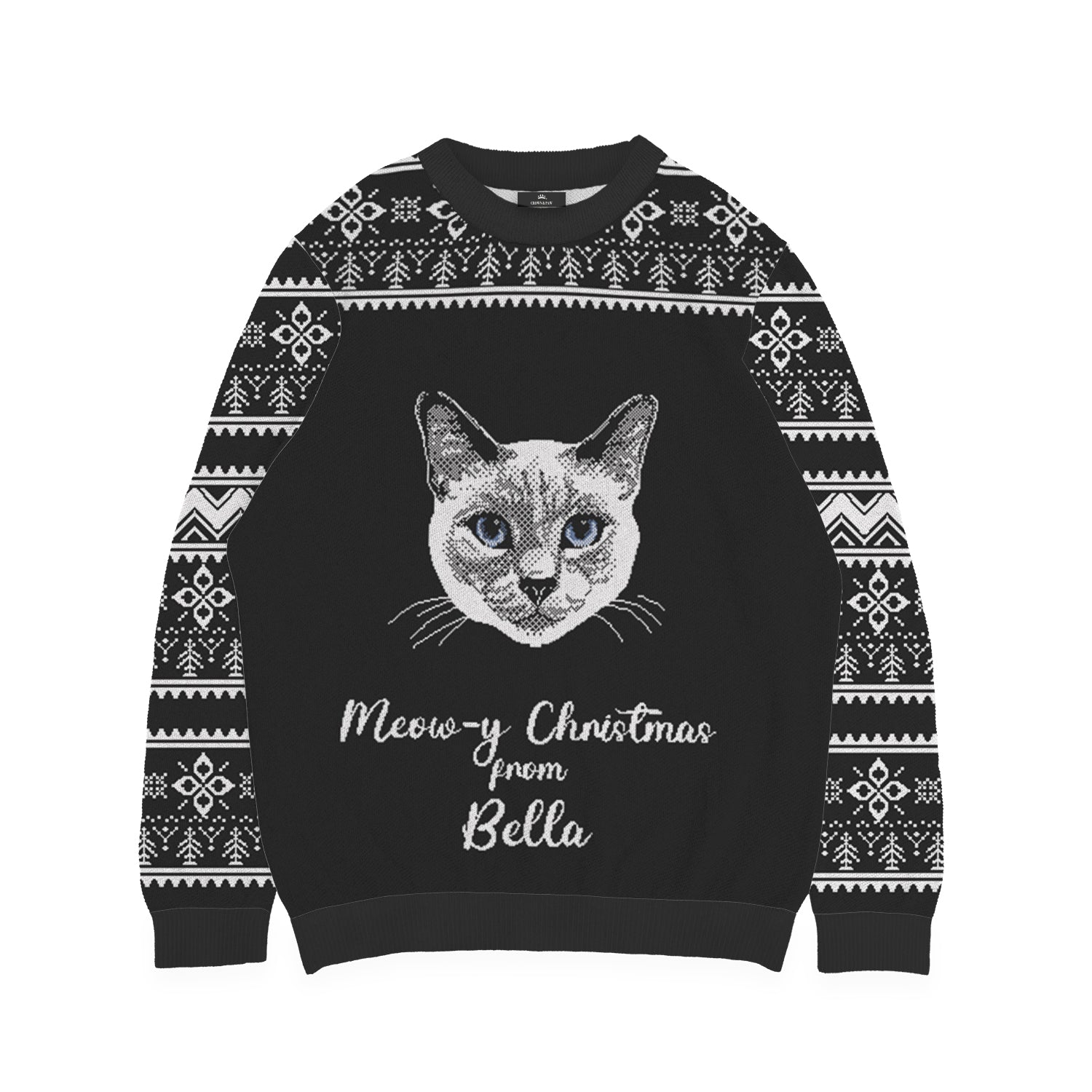 Fair Isle Pattern Cat Face Sweater - Custom Christmas Knitwear