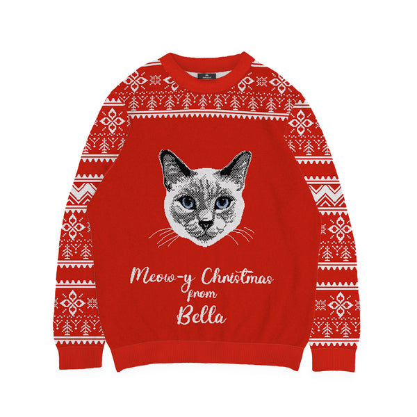 Fair Isle Pattern Cat Face Sweater - Custom Christmas Knitwear