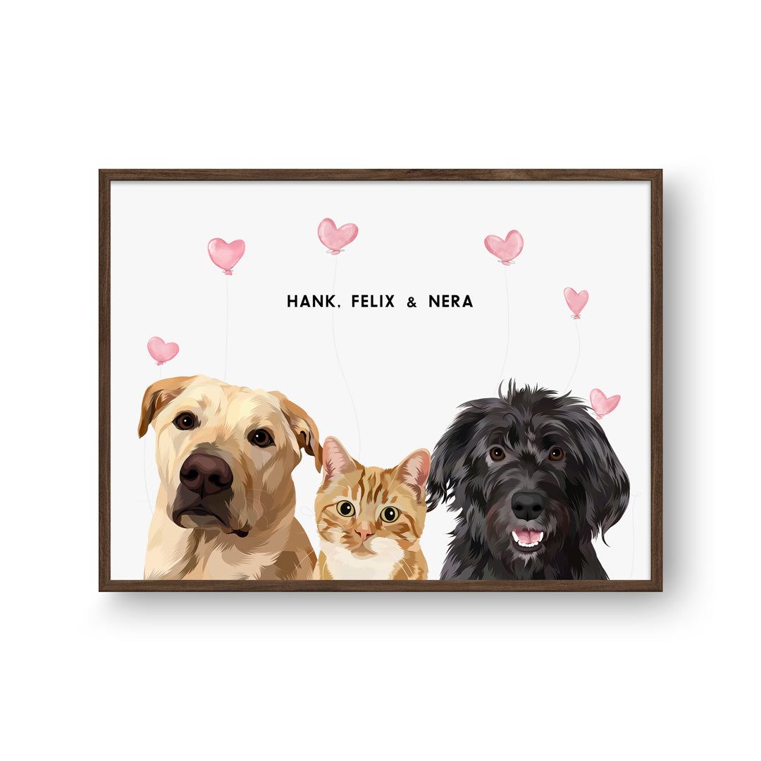 Valentines Pet Portrait - Three Pets