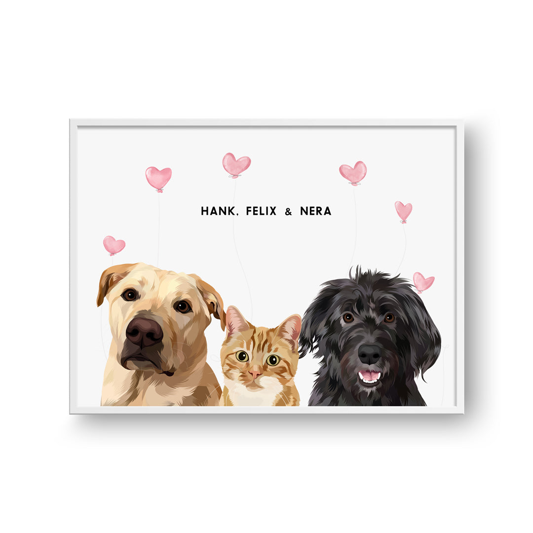 Valentines Pet Portrait - Three Pets