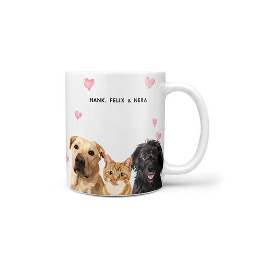 Valentines Pet Portrait Mug - Three Pets